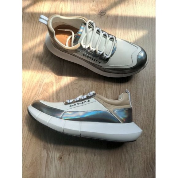 Robert Clergerie White Sea Fashion Boost Sole Comfort Metallic Trim Sneakers Reg - Picture 2 of 12